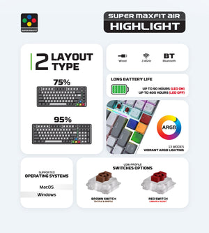 Fantech MK916 95% Low Profile Wireless Mechanical Keyboard (SUPER MAXFIT AIR99) (Brown Switch)